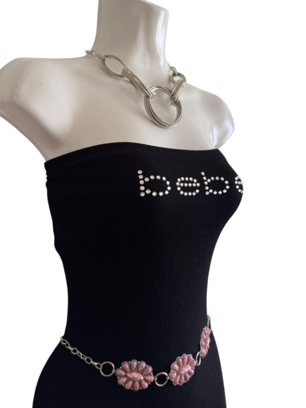 Bebe Black Rhinestone Logo Strapless Maxi Dress Size Medium - Picture 5 of 8